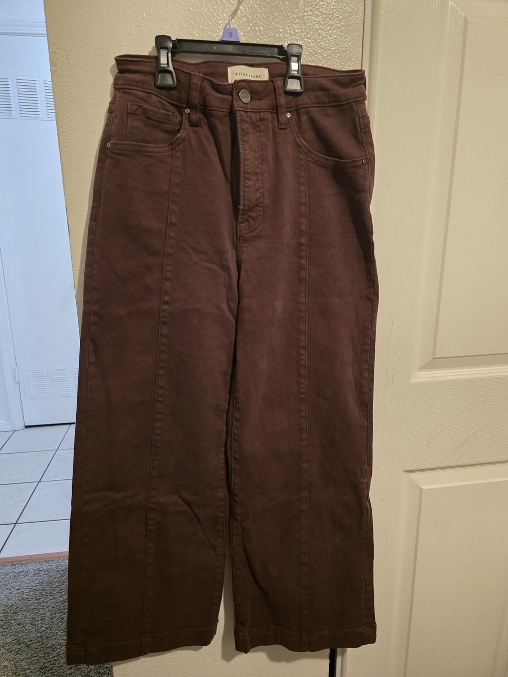 Risen Wide Leg Jeans - Brown Flare